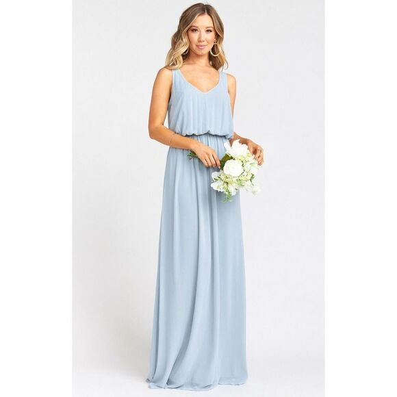 Show Me Your Mumu Tops - Show Me Your Mumu Kendall MaxI Dress Steel Blue Chiffon L